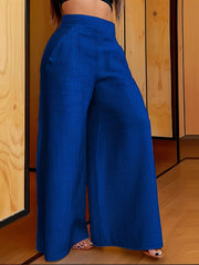 Plus Size Women's Wide Leg Cotton Pants Summer Breathable Solid Color Relaxed Fit