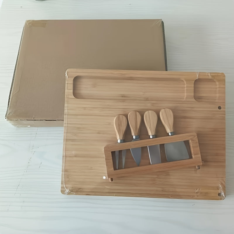 Bamboo Cheese Board Set with Knife for Serving Cheese Fruit and Nuts