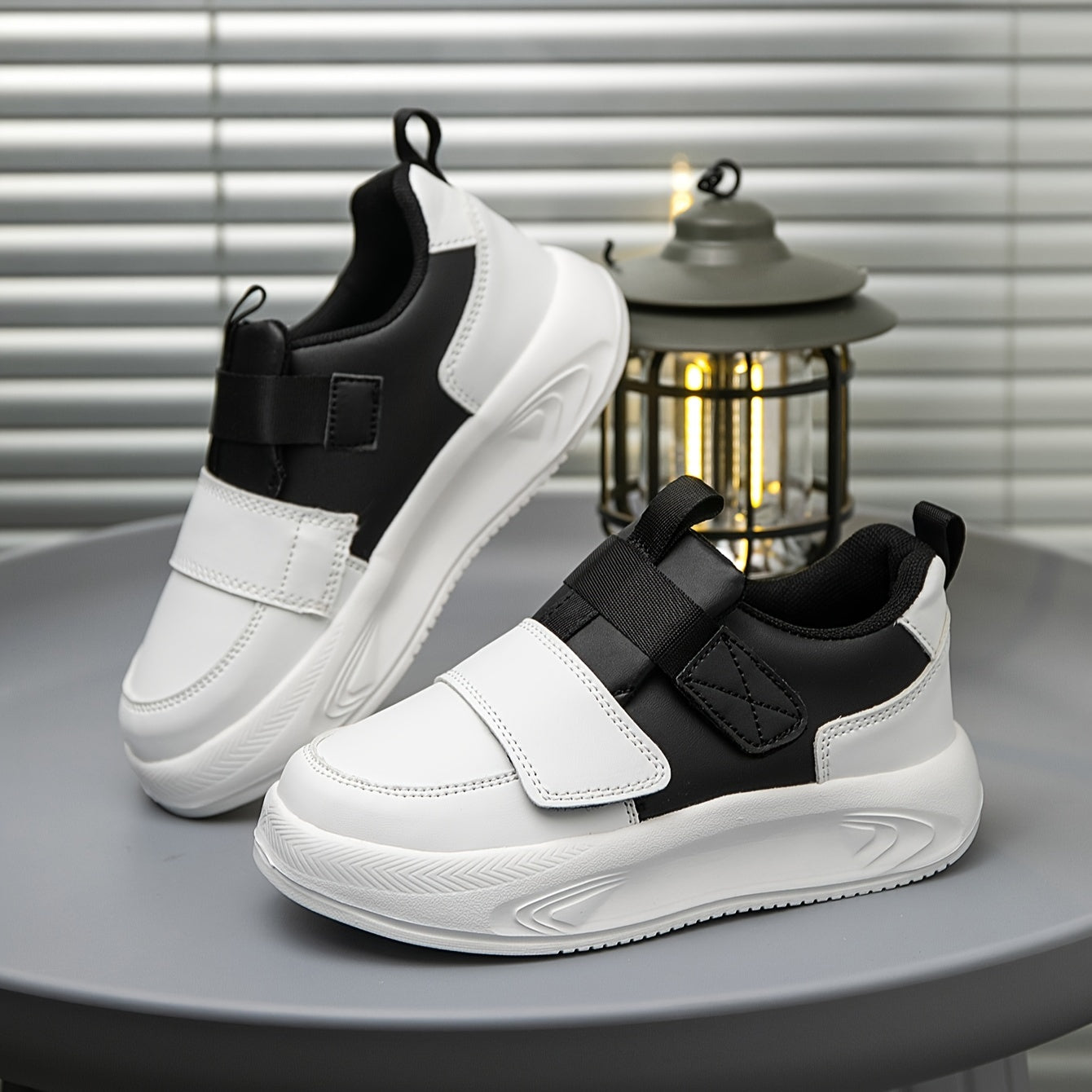 Kids' Color-Block Sneakers with Double Hook and Loop Closure for Boys and Girls White Green Yellow Low-Top Casual Athletic