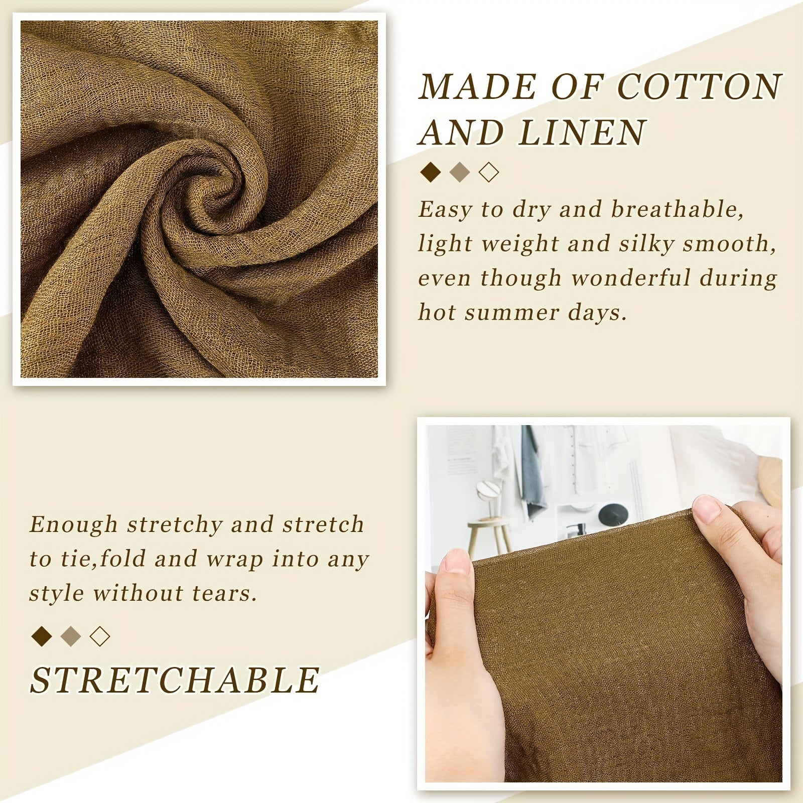 Women's Large Breathable Sun Protection Headscarf Solid Color Lightweight Wrinkle Scarf