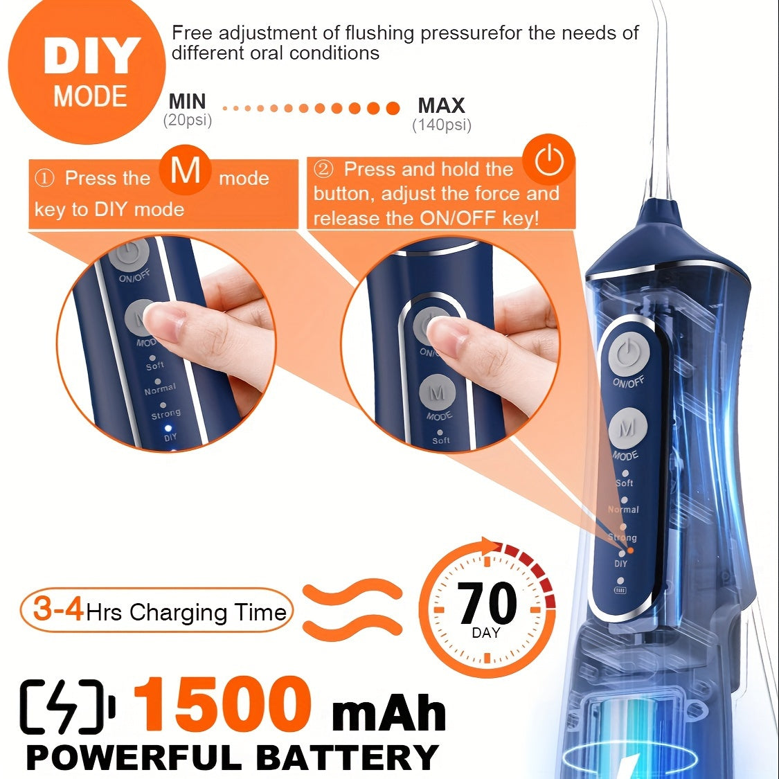 Hilo dental inalámbrico portátil, limpiador de dientes recargable, depósito de 300 ml