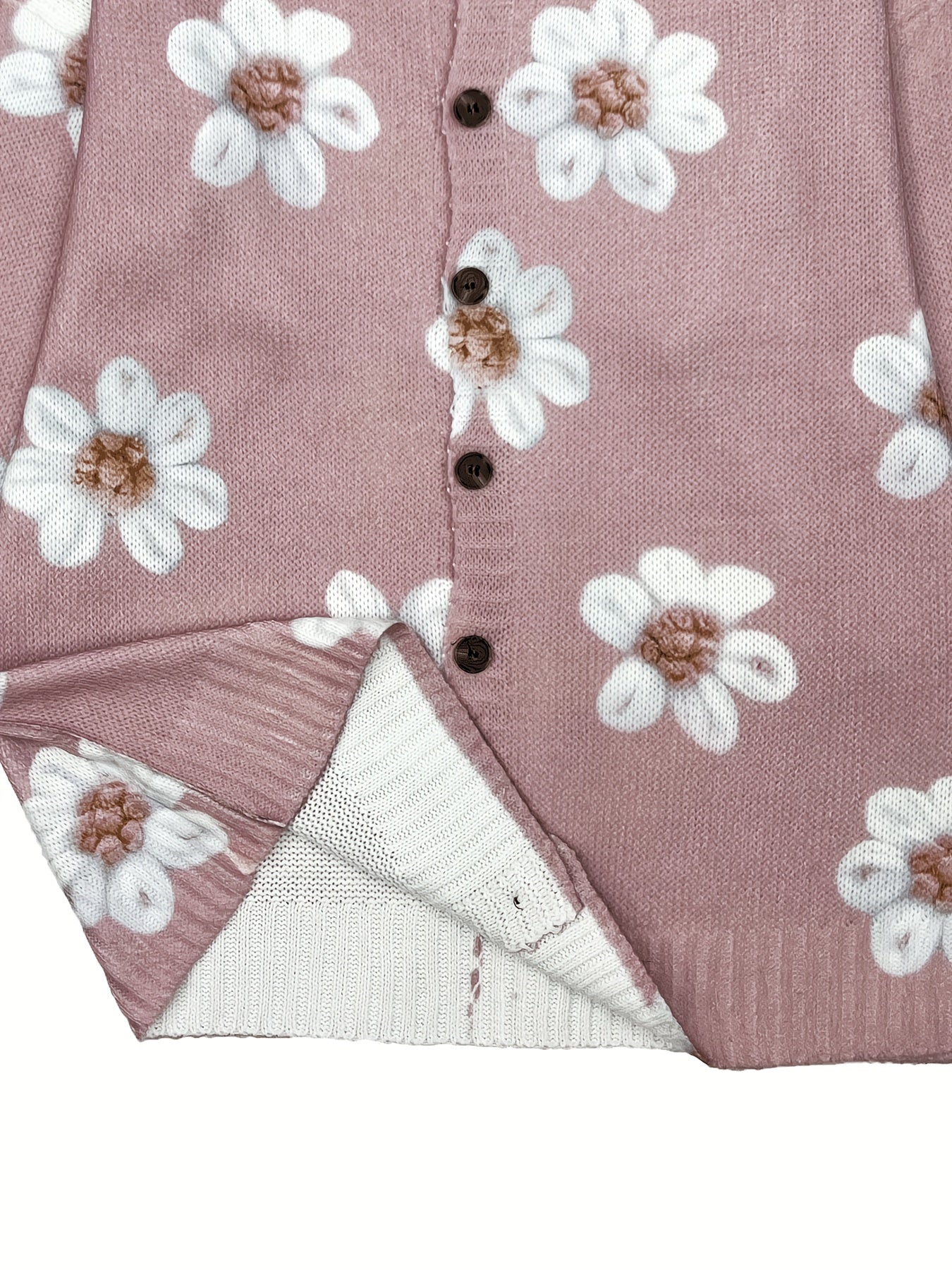 Plus-Size Women's Floral Print Cardigan Lightweight Sweater Long Sleeve Autumn Spring