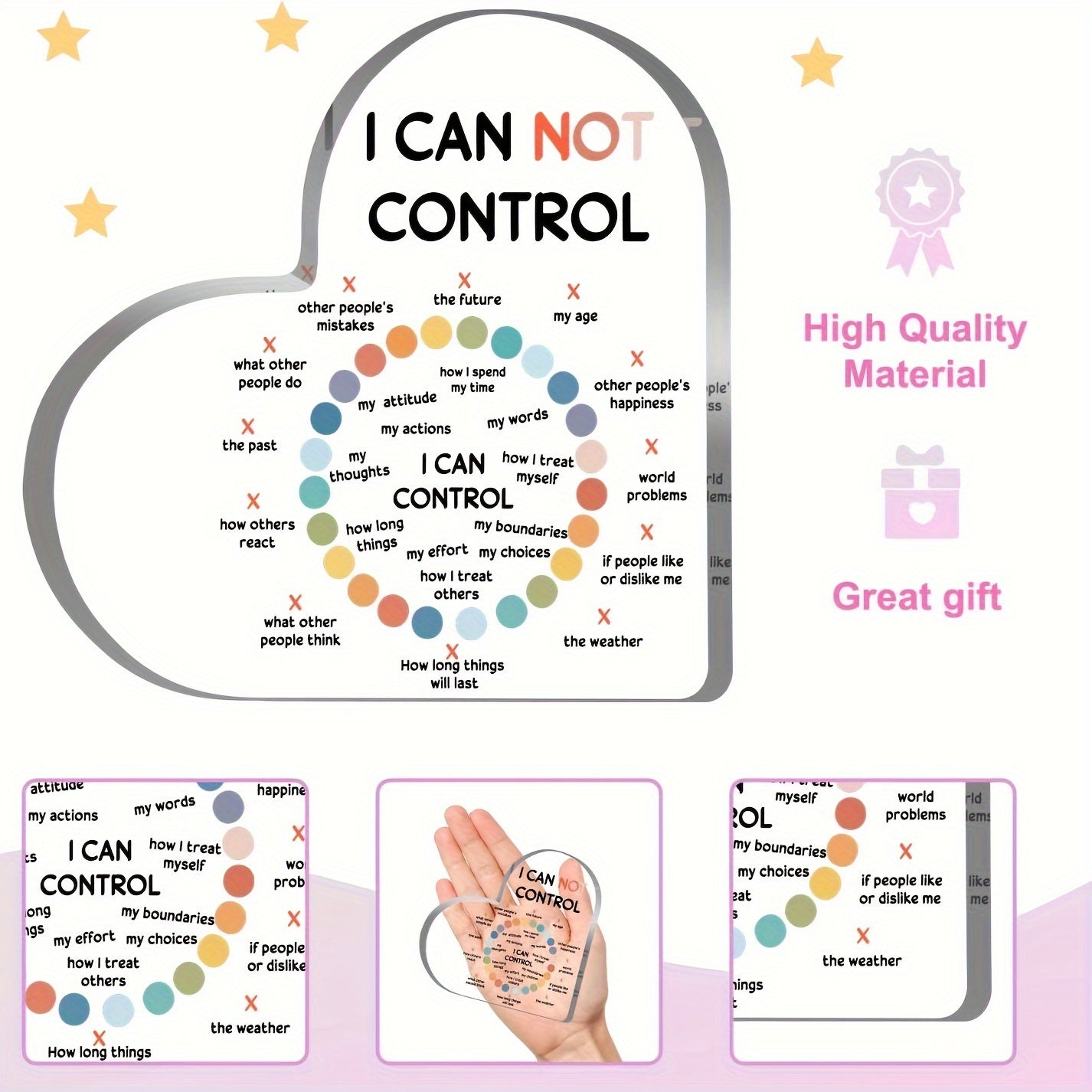 Acrylic Heart-Shaped Sign with Inspirational Quote for School Counselor Anxiety Therapy Decor Mental Health Gift