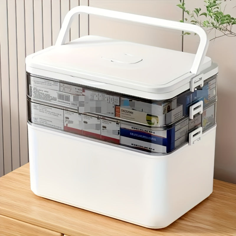 Suv o'tkazmaydigan ko'p qatlamli dori saqlash qutisi, yopiq tugmachali va tashkil etish uchun mustahkam plastik.