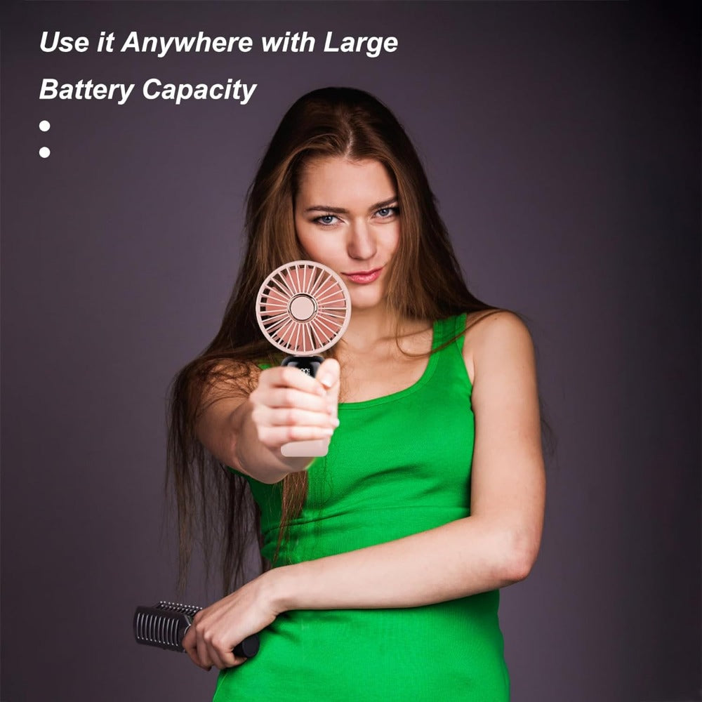 Portable Mini Fan with Type-C Rechargeable Battery LED Display Foldable 3-in-1 Personal Fan Black Rose Gold