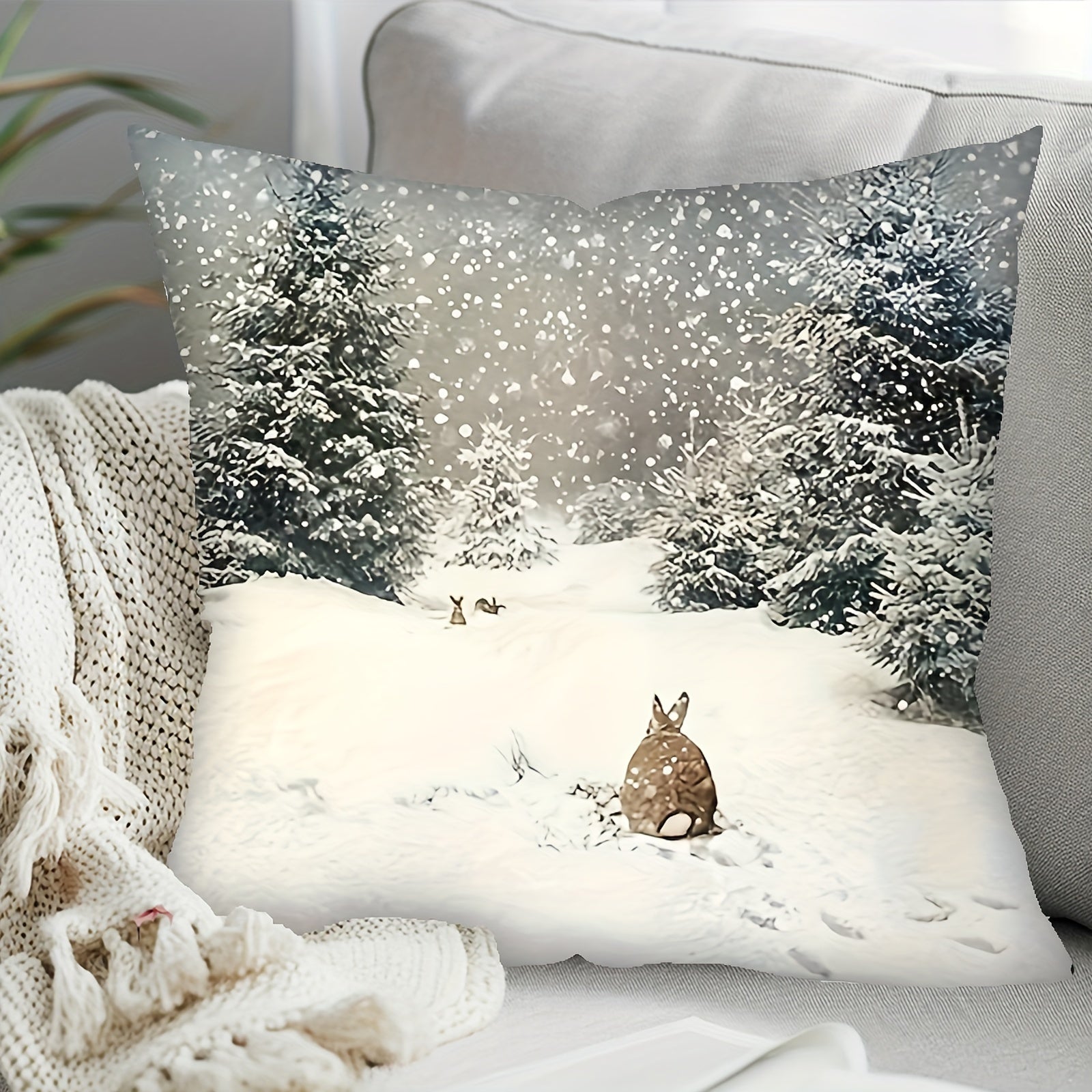 Christmas Snow-Capped Winter Landscape Pillowcase 45.72cm Farmhouse Decor