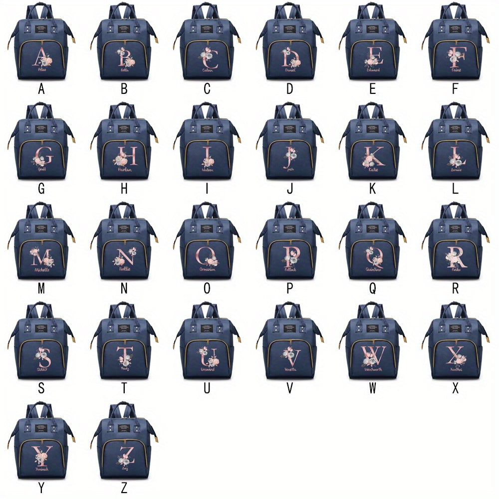 Customizable Mommy Backpack with A-Z Initial Spacious Diaper Bag Oxford Fabric