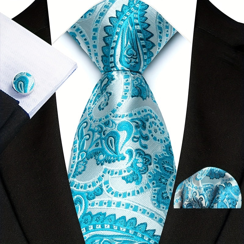 Men's Accessories Set Polyester Paisley Tie Pocket Square Cufflinks