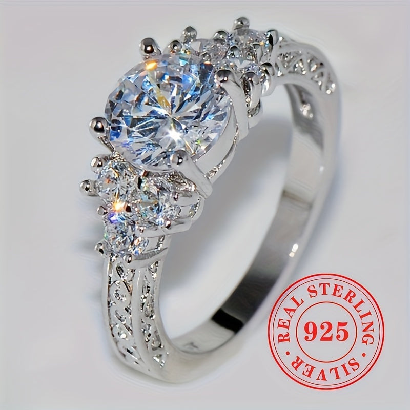 Sterling Silver Halo Ring with Round Cubic Zirconia April Birthstone for Engagements and Weddings