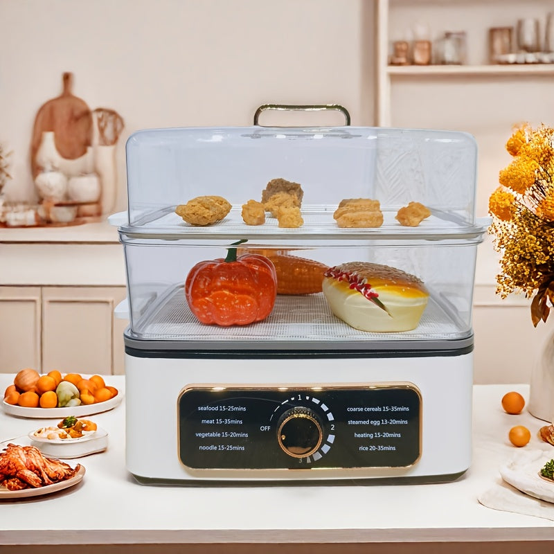 8 режим ва қўлланма ёқилган қуритилган пўшиш муҳофазасига эга 1500W ақлли электр пароварка, 3-5 кишига мўлжалланган. Оқ рангда, қизилча деталлар билан, эрталабки овқат, тайёрлаш ва иссиқ қовуриш учун мўлжалланган. Мўлжалланган ва замонавий ошхона