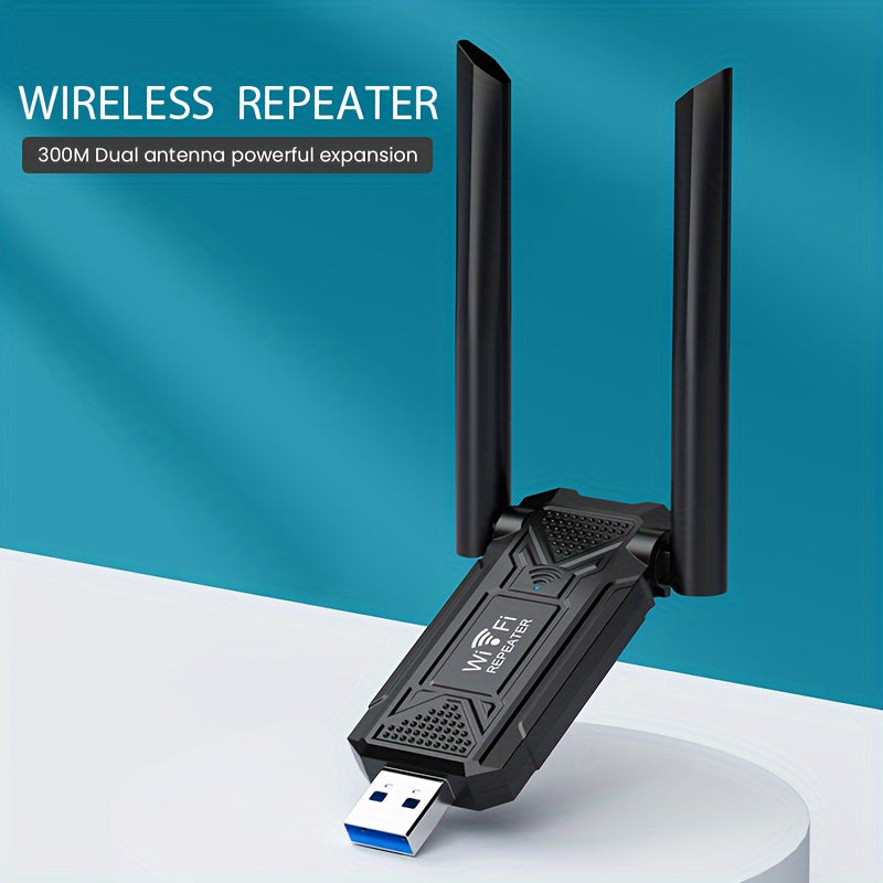 USB Wireless Repeater Router with Dual Antennas for Home Coverage