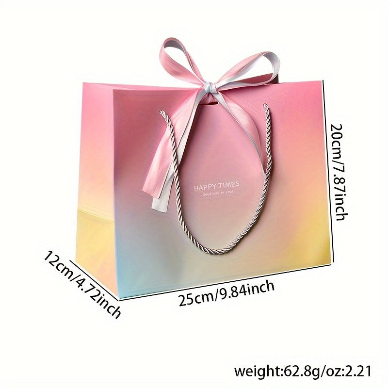 Gradient Color Paper Gift Bag with Ribbon Bow for Cosmetics and Party Favors