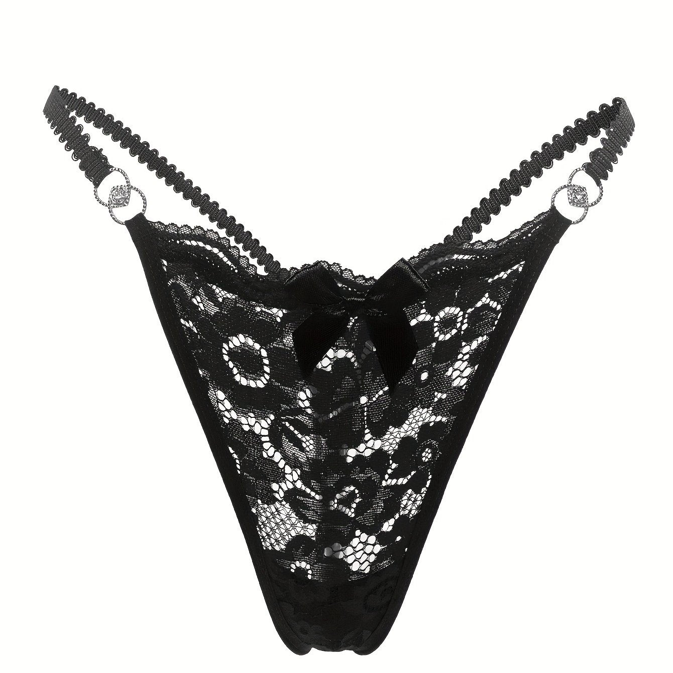 Women's Floral Lace Thongs with Bow Tie Cutout Lingerie