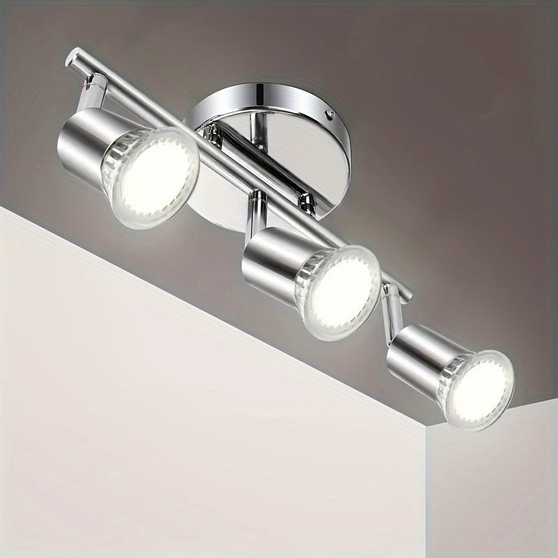 3-Light Chrome Track Lighting with Rotatable Heads GU10 LED Bulbs Indoor Use