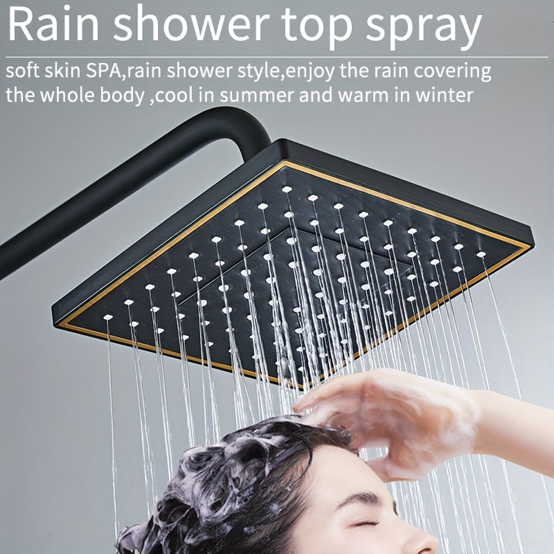 Black and Gold Bathroom Shower System with Rain Showerhead Handheld Tub Faucet and Mixer