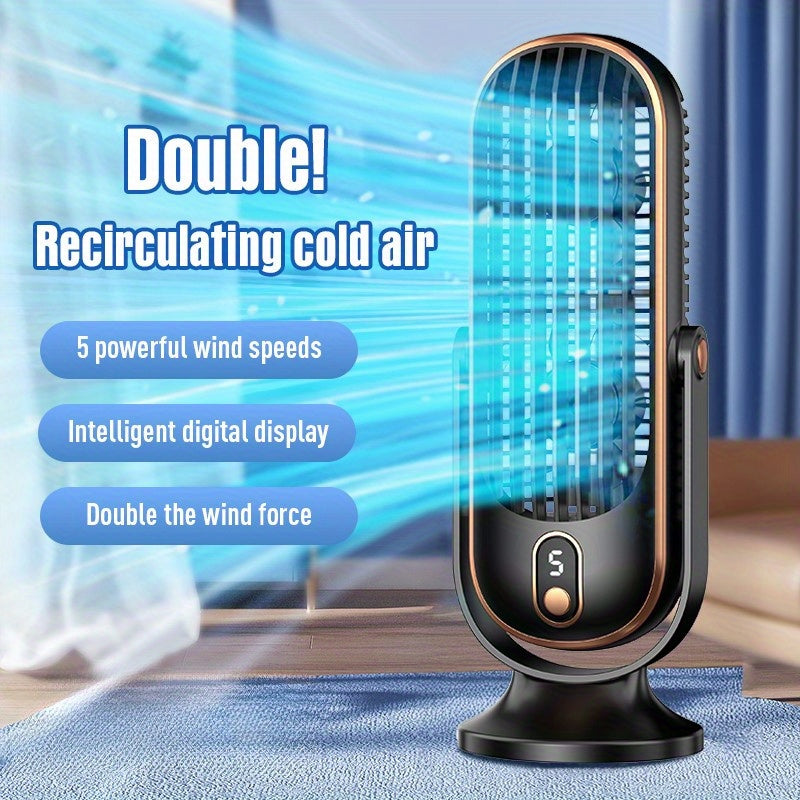 Portable USB Cooling Fan with 5 Speeds Digital Display Rechargeable Mini Desktop Fan for Home Office Travel Outdoor