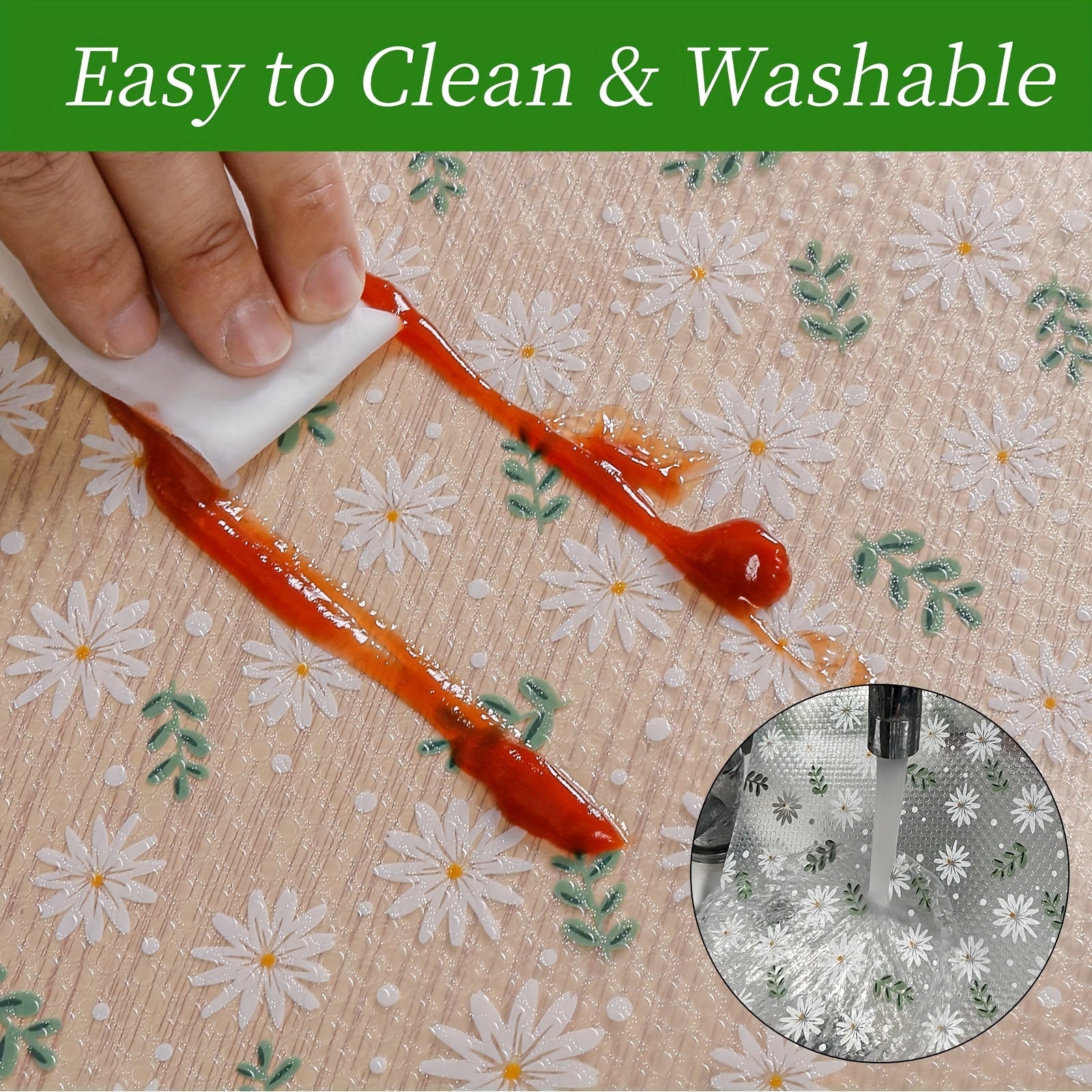 Floral Pattern Vinyl Shelf Liner Waterproof Non-Slip Cuttable EVA for Kitchen Cabinets Drawers