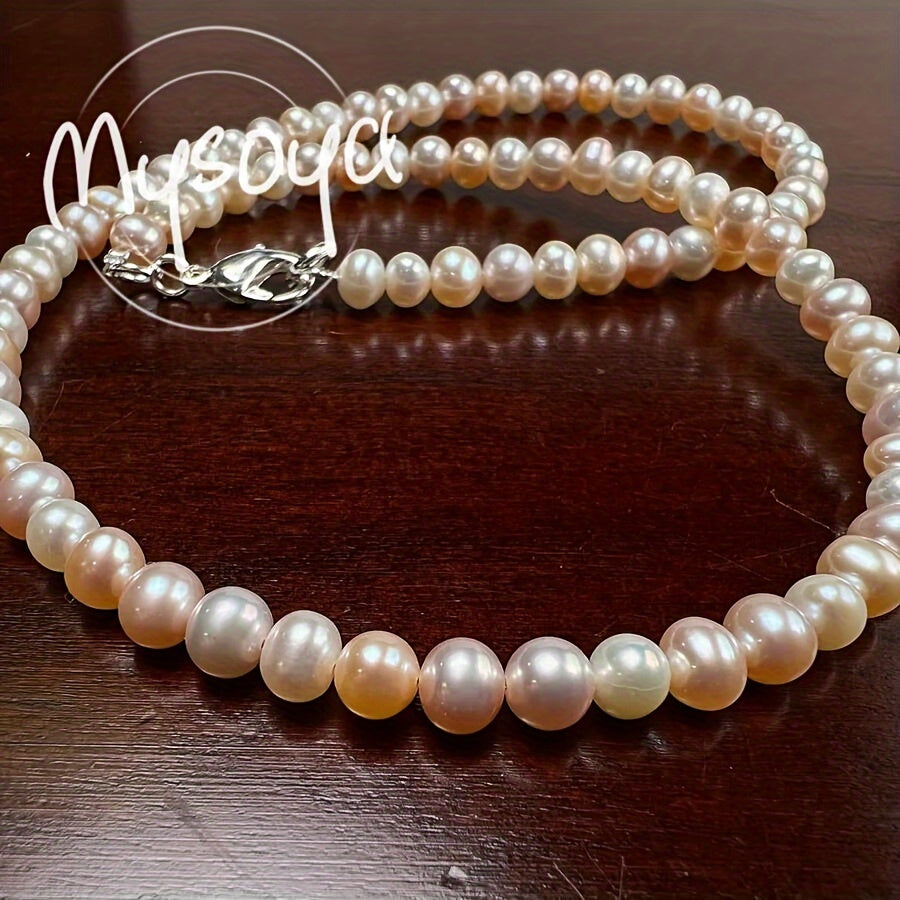 Pink Freshwater Pearl Necklace Vintage Boho Style 5-6mm June Birthstone Jewelry