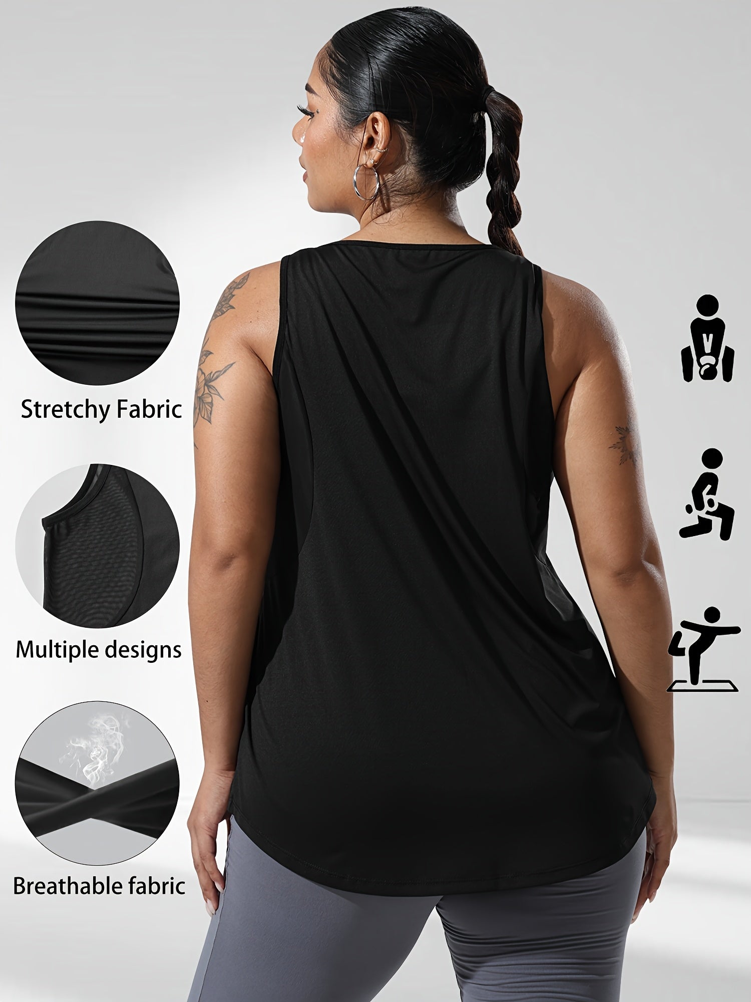 Топ без рукавов для женщин больших размеров с быстросохнущей тканью и сетчатой вставкой