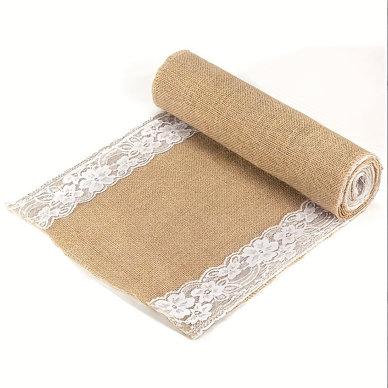 Rustic Burlap Table Runner with Lace Trim for Weddings Parties and Holiday Decor