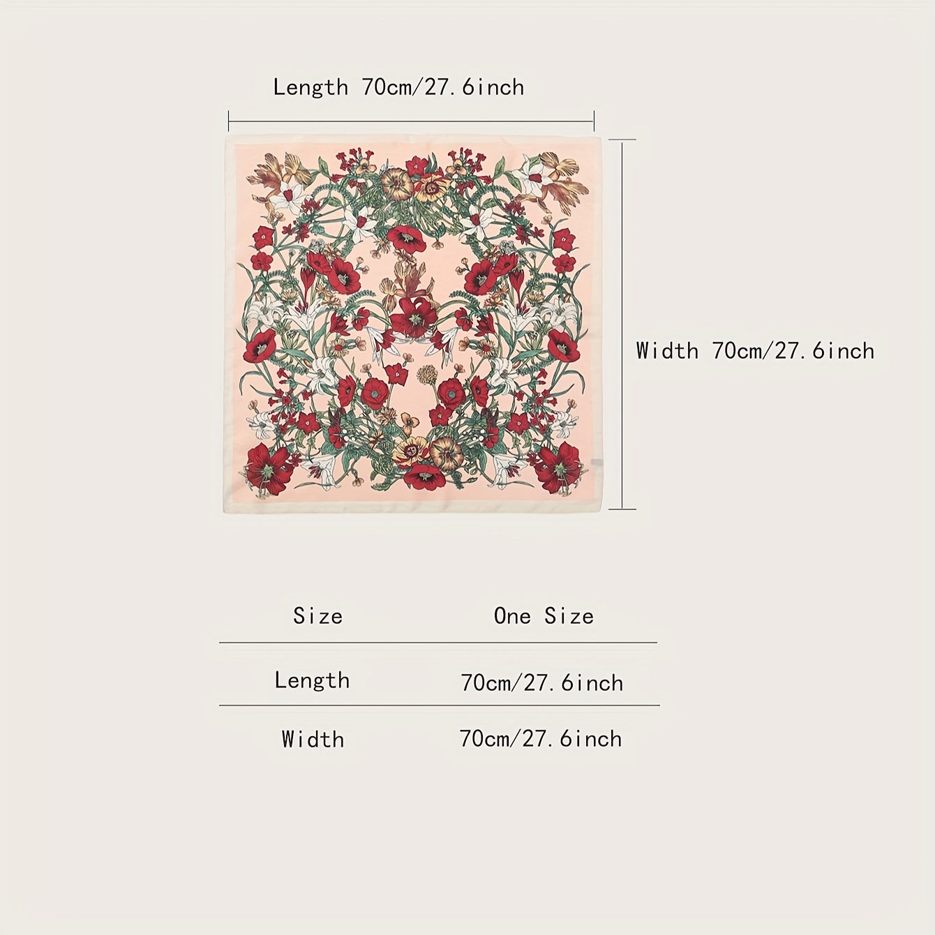 Boho Floral Print Square Scarf with Tropical Leaves and Flowers on Light Pink Polyester