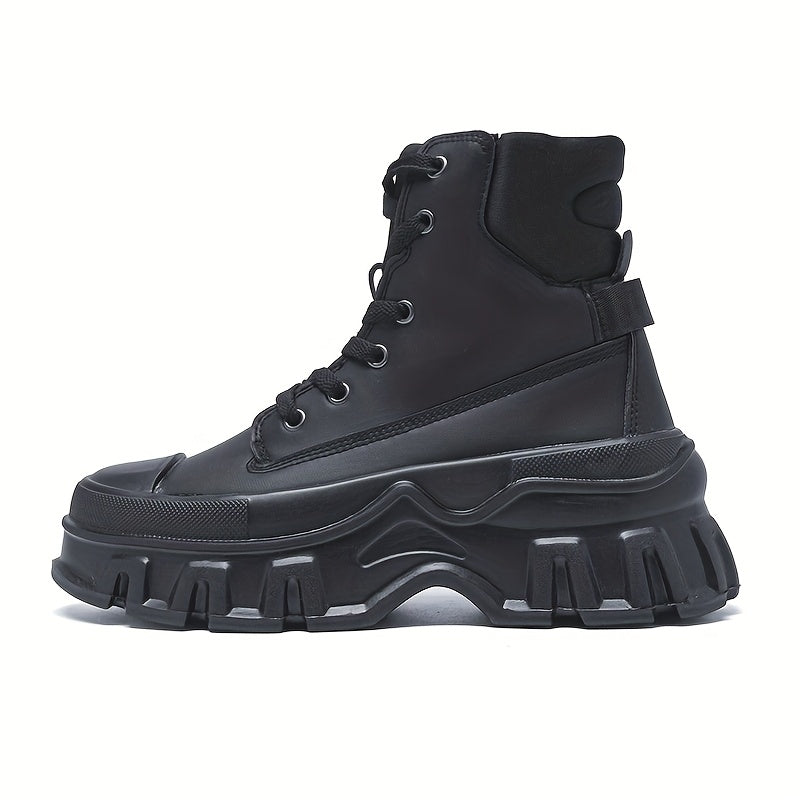 Women’s Black High-Top Lace-Up Platform Ankle Boots with EVA Sole