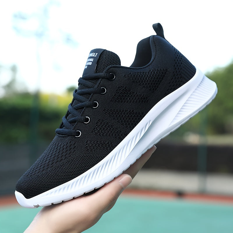 Men's Breathable Mesh Sneakers with MD Sole Low Top Casual All-Season Black White Red