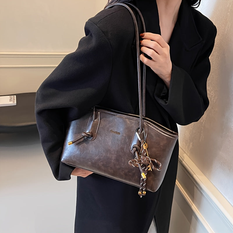 Black Vintage Tote Bag with Removable Strap Zipper Closure Edge Painted