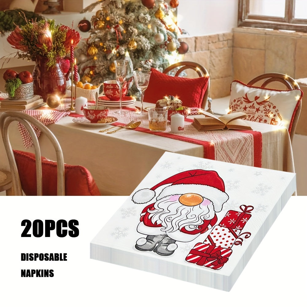 Set of 20 Santa Claus Christmas Napkins 3-Ply Disposable Paper Towels