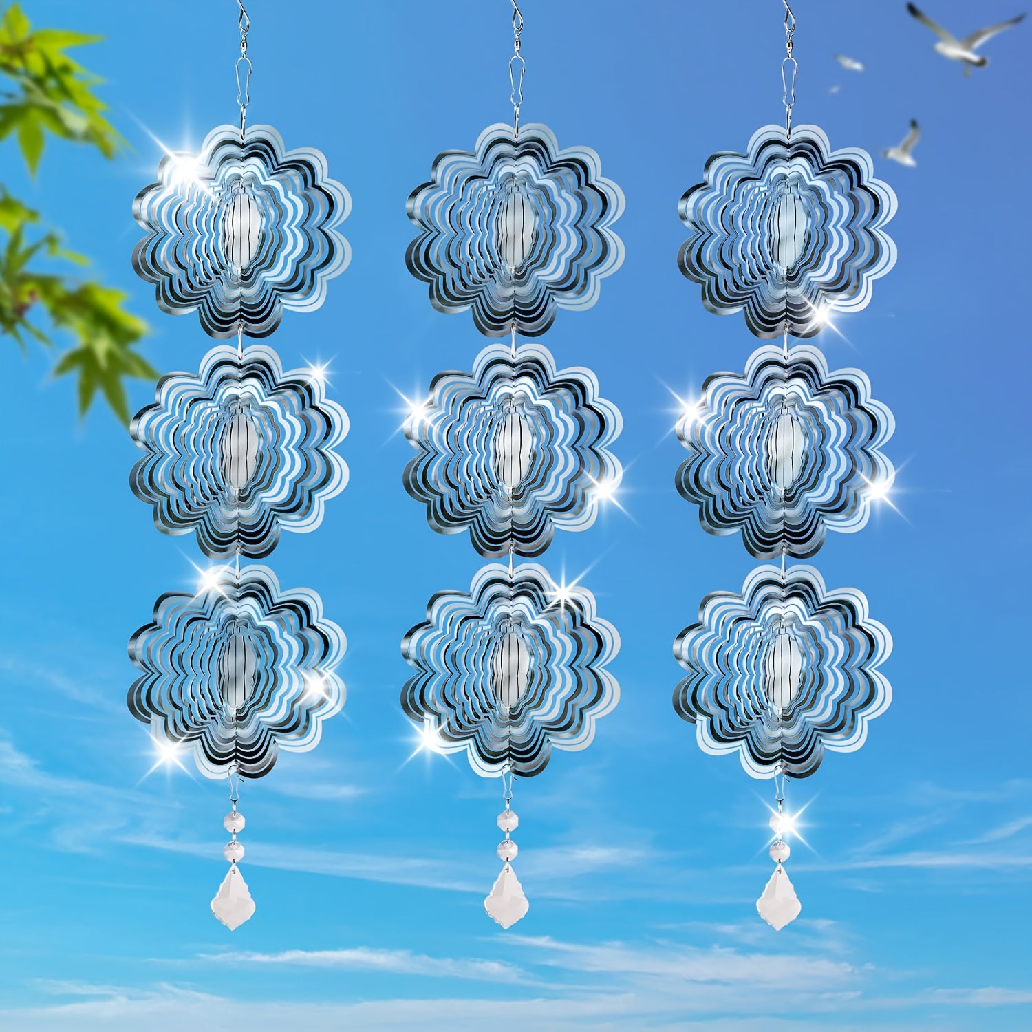 3-Piece Outdoor Bird Deterrent Spinner Set Reflective Golden Wind Scare Devices 5.3 Inches