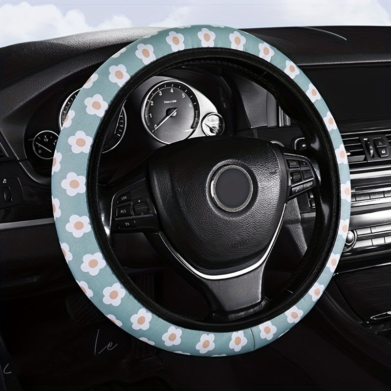 Universal Floral Pattern Car Steering Wheel Cover Breathable Non-Slip Polyester