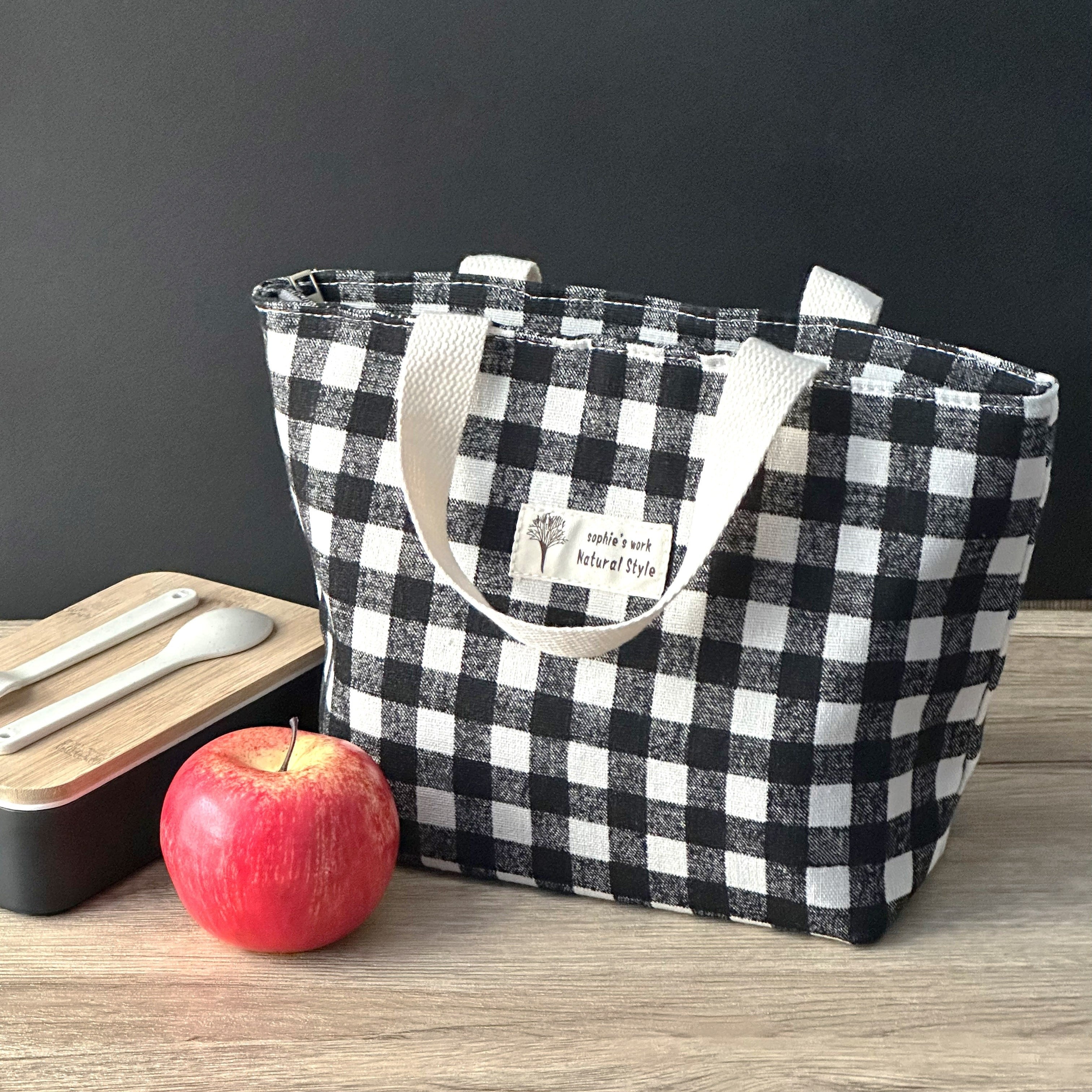 Plaid Insulated Lunch Bag for Men Women Durable Food Storage Black White Blue Green