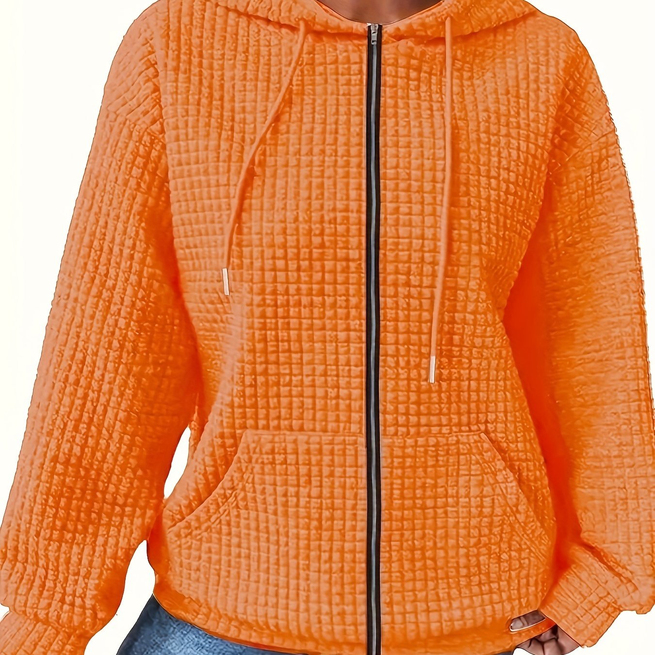 Plus Size Women's Hoodie with Zipper Polyester Elastane All-Season Solid