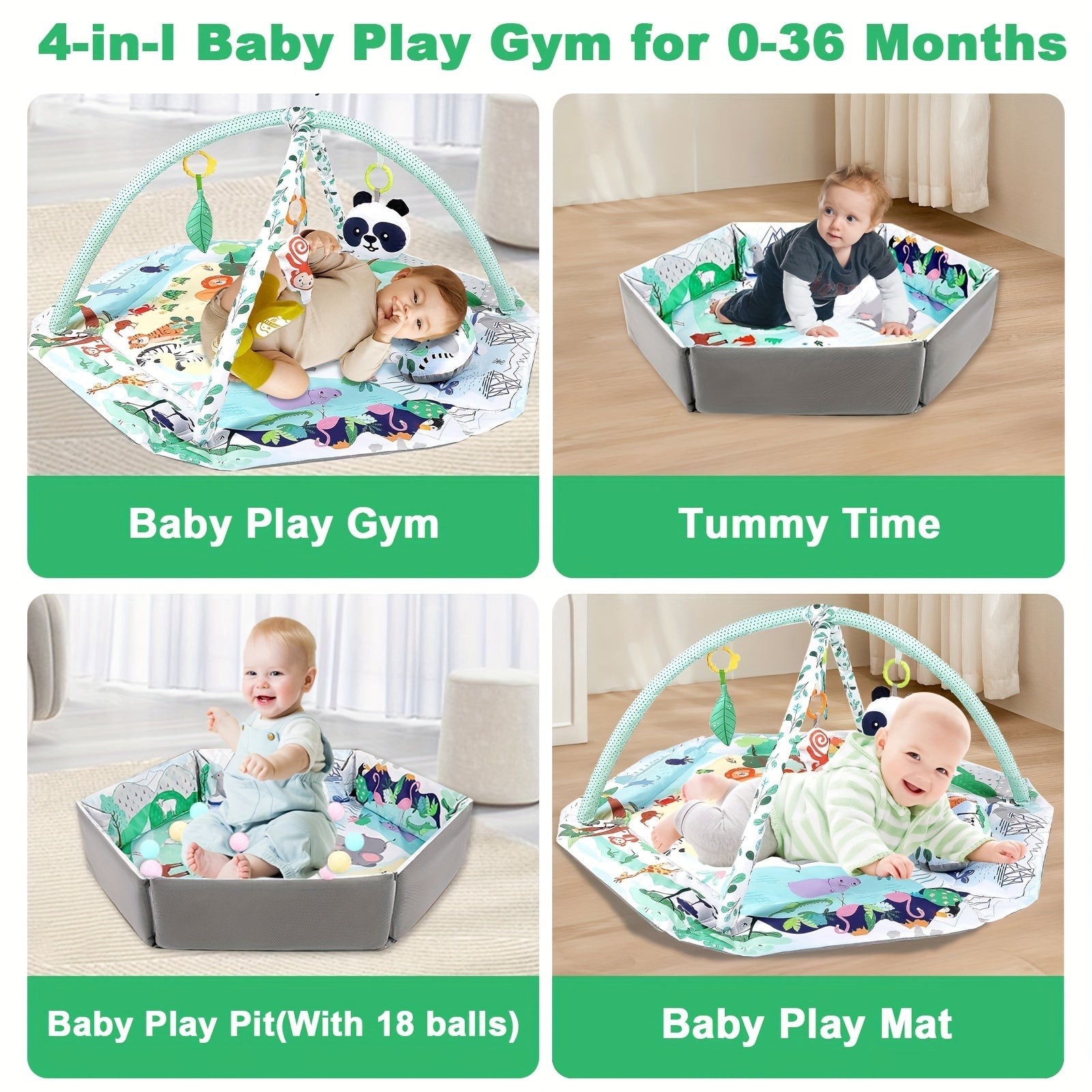 Baby Play Mat Set with Activity Gym Sensory Toys and Ball Pit for Infants 0-3 Years