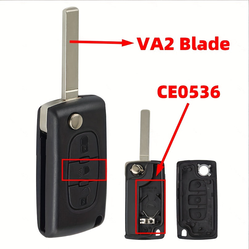 Two-Button Car Key Fob Shell Black Plastic Flip Key Case Durable Design