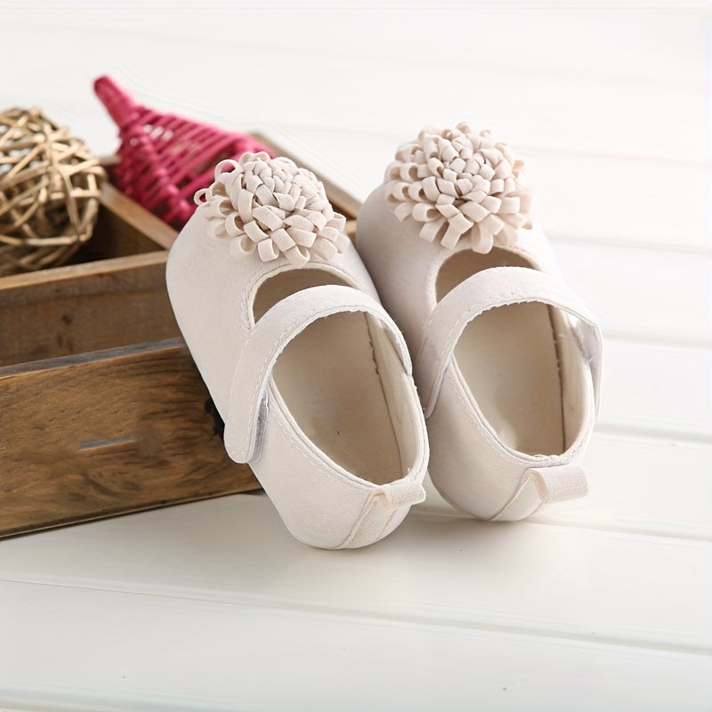 Baby Girl Shoes Mary Jane Floral Accents Non-Slip Breathable Fabric All-Season