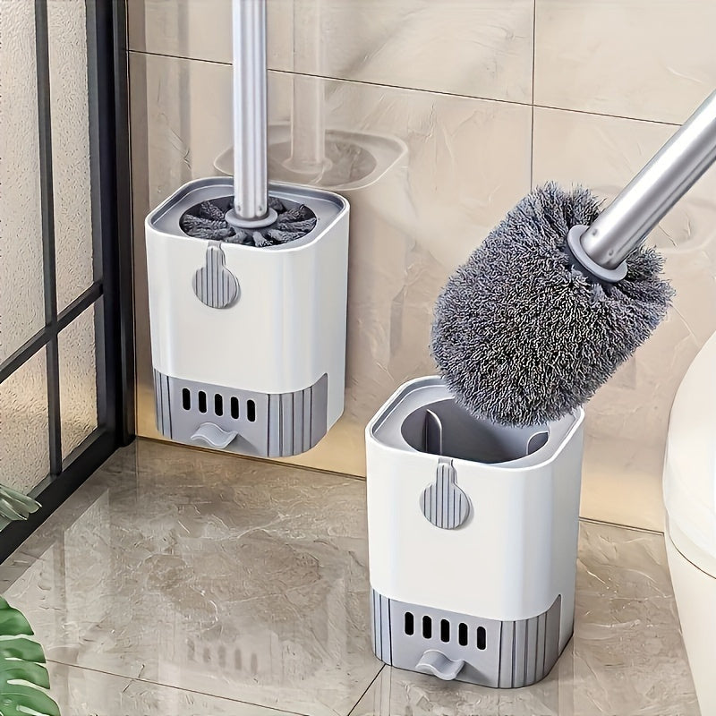 Toilet Brush Set Wall Mount Soft Bristles Long Handle Space-Saving Plastic