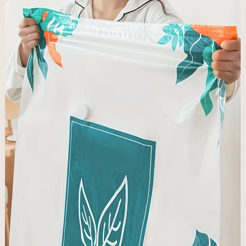 Bolsa de almacenamiento con compresión al vacío con patrón de hojas para ropa de cama, ropa, chaquetas de plumas, rectangular, manual, extracción de aire