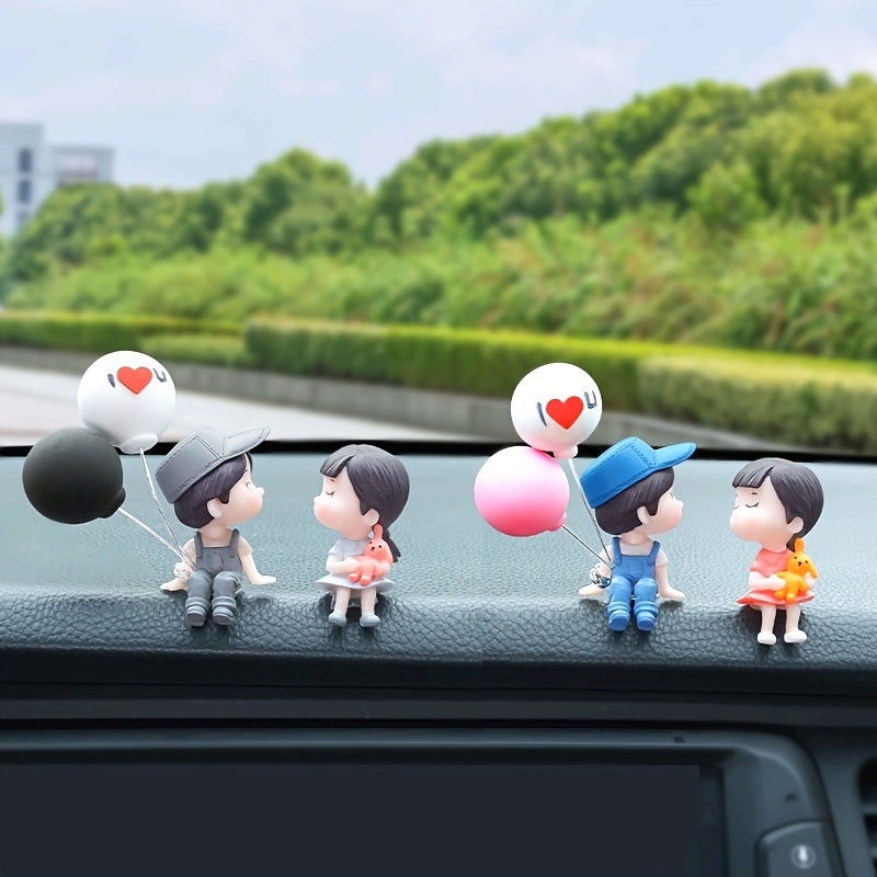 Resin Car Dashboard Decor 2pcs Balloon Holding Couple Figurines Interior Accessories