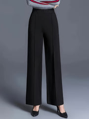 Women's High-Waist Straight Leg Trousers Polyester Elegant Office Wear