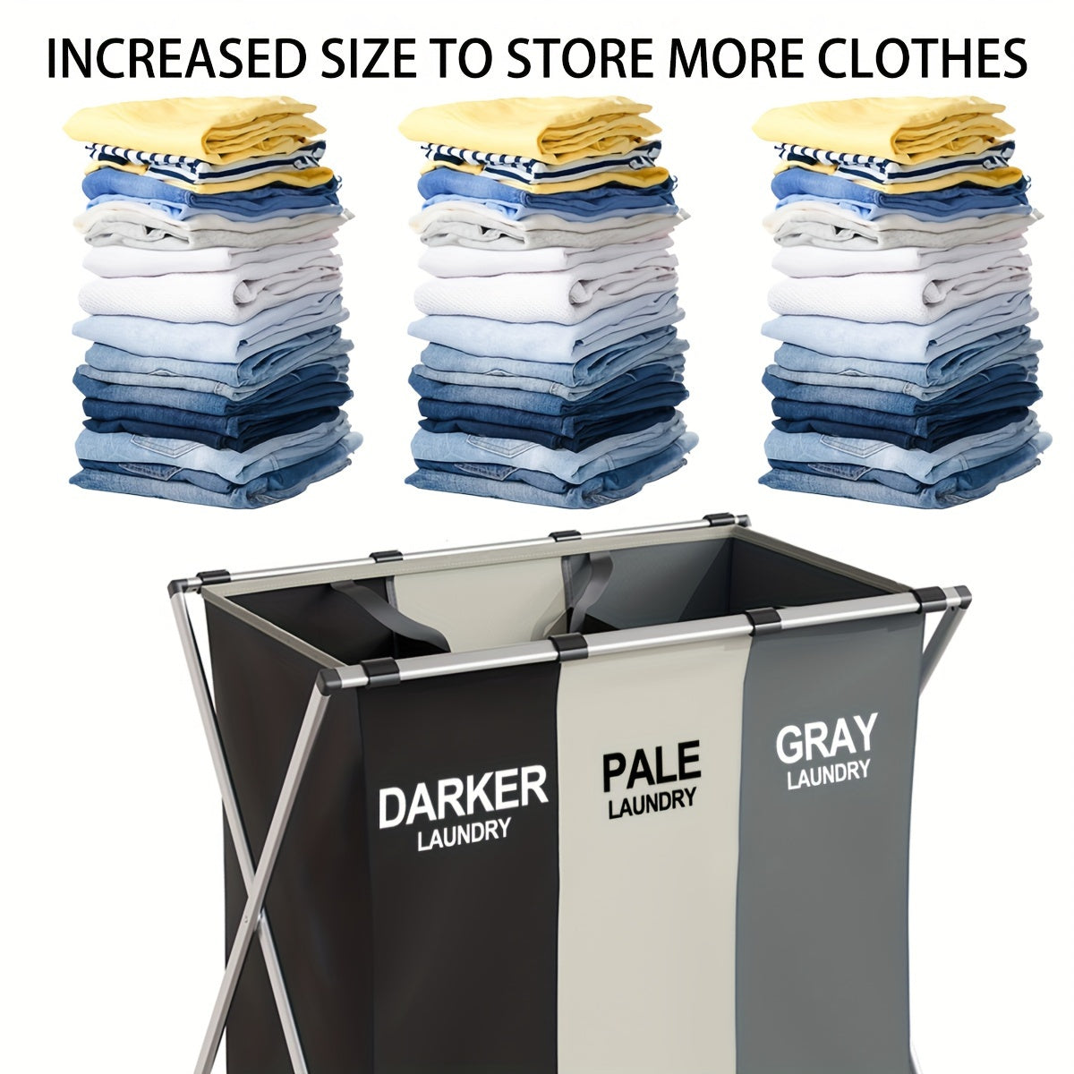 Foldable Laundry Hamper with 3 Sections and Detachable Bags for Bedroom Bathroom Organizing