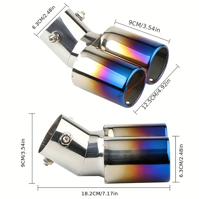 Stainless Steel Dual Exhaust Tips Blue Finish Easy Install Durable