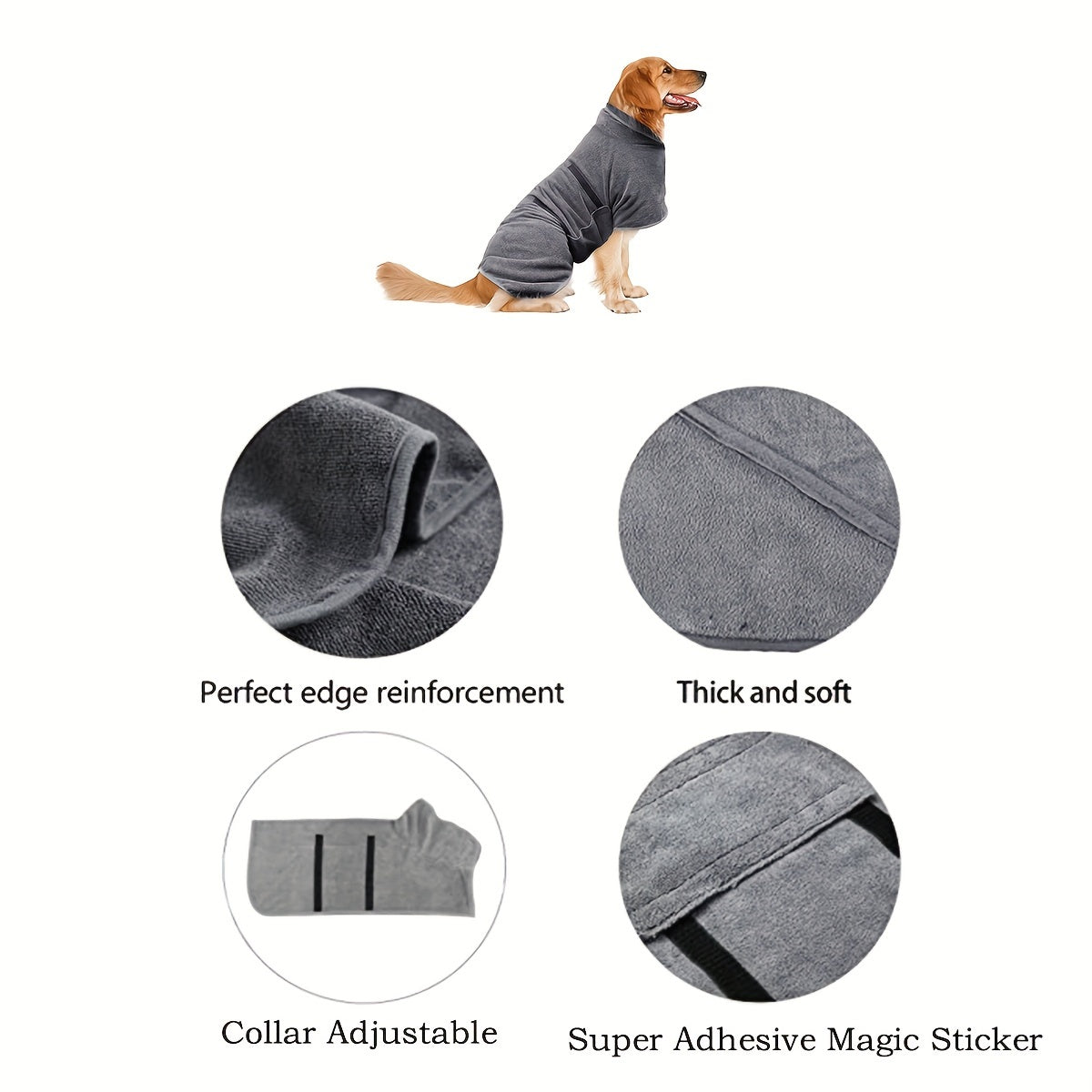 Dog Bathrobe Towel with Magic Sticker for Small Medium Large Dogs and Cats Quick-Drying Super Absorbent