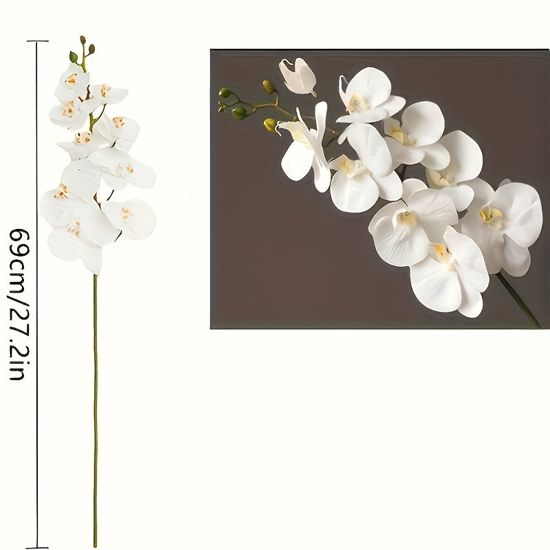 27-Inch White Artificial Orchid Flower with Latex Velvet Real Touch Long Stem Tall Vase for Home Decor