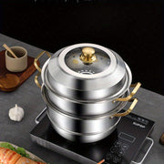 Stainless Steel Double Layer Steamer Pot 27.94cm with Multi-Tiered Dumpling Insert