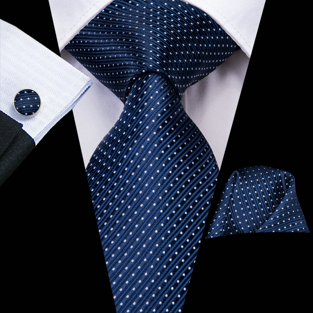 Men's Accessories Set Polka Dot Necktie Pocket Square Cufflinks Gift