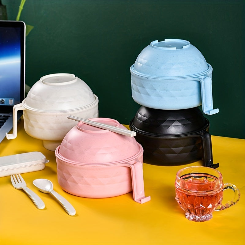 Набор для приготовления рамена, безопасный для микроволновки, с ручкой, 820 мл, включает ложку, палочки и вилку