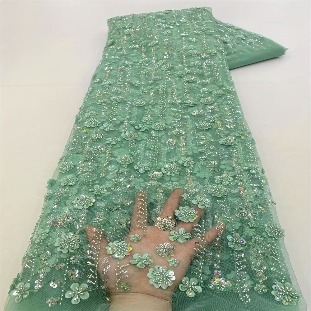 French Net Lace Fabric 2.5 Yards Beaded Wedding Bridal Peach Cotton Polyester