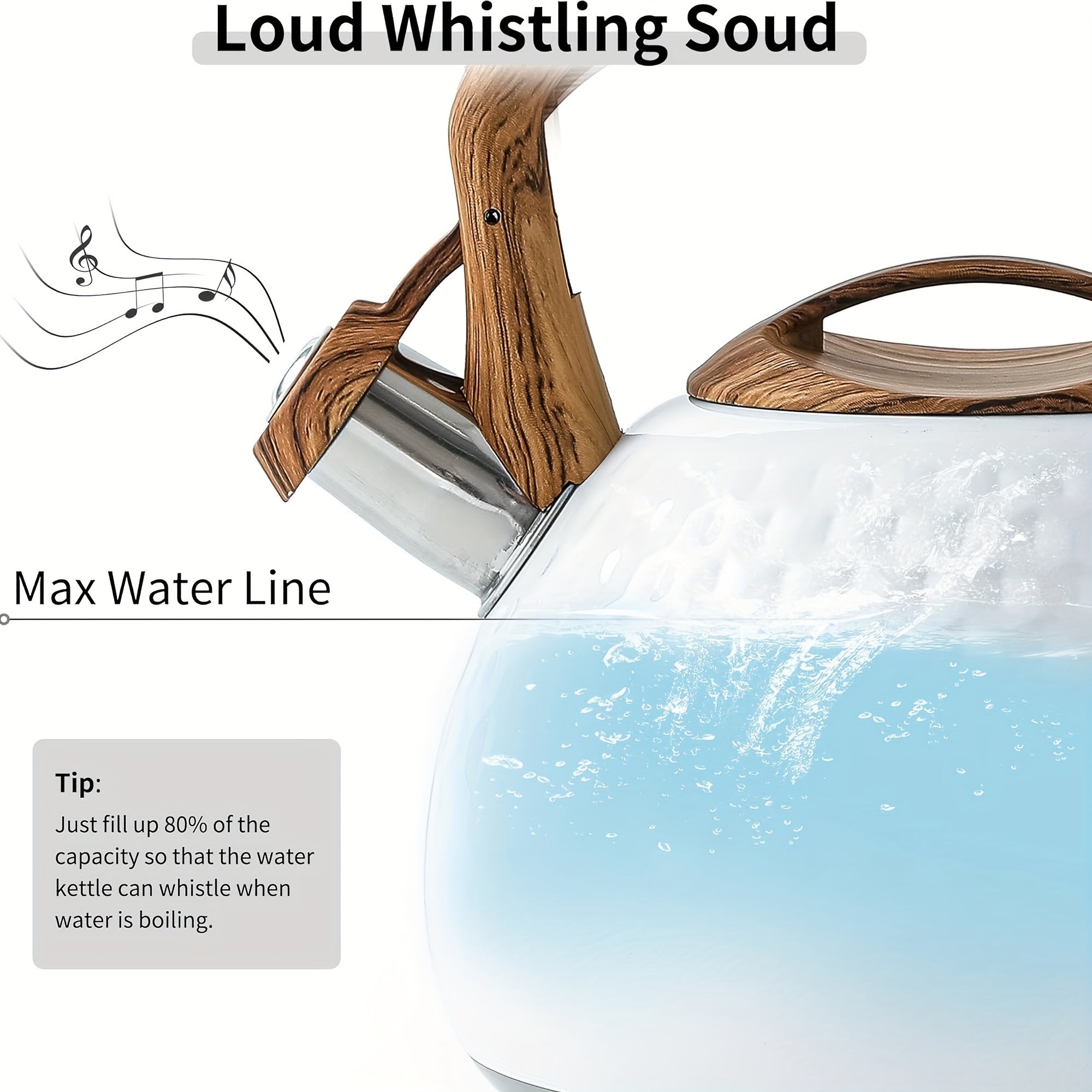 3 litrli Katta Hajmli Qaynoq Choy Qozoni - Mustahkam Paslanmaydigan Po'lat, Vaqtida Qaynoq Qaytish Funktsiyasi bilan, Yog'och naqshli Tutqichli Choynak va Qahva, Sut va Boshqalar uchun Baland Qaynoq.