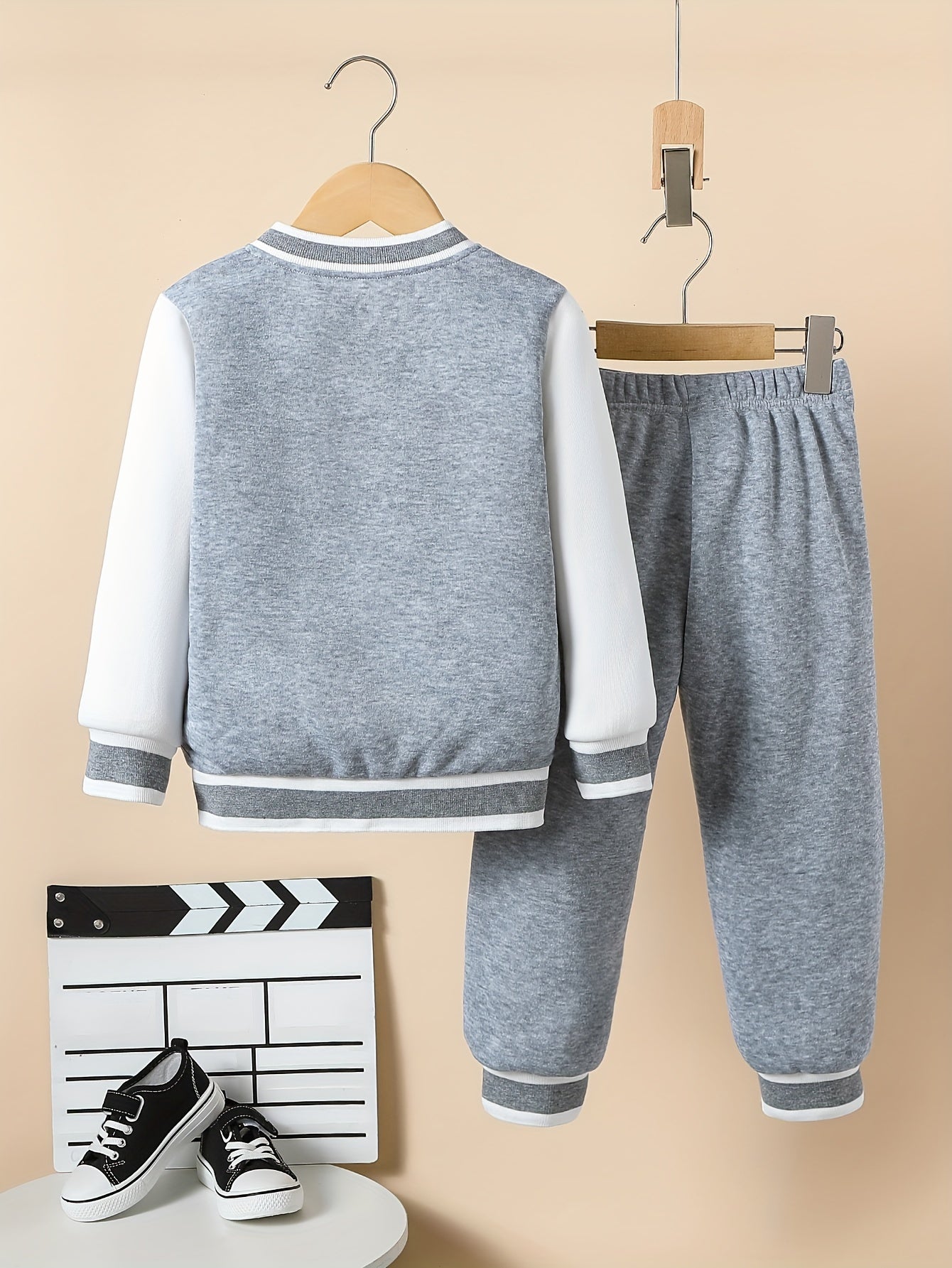 Boys Baseball Uniform Set Long Sleeve Jacket and Sports Trousers Fall Winter Casual Comfortable